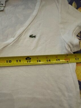 Lacoste White V-Neck Tee with Green Crocodile Logo